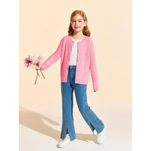 Haloumoning Girls Button Down Cardigan Jackets Kids Long Sleeve Cable Knit Sweaters 5-14 Years