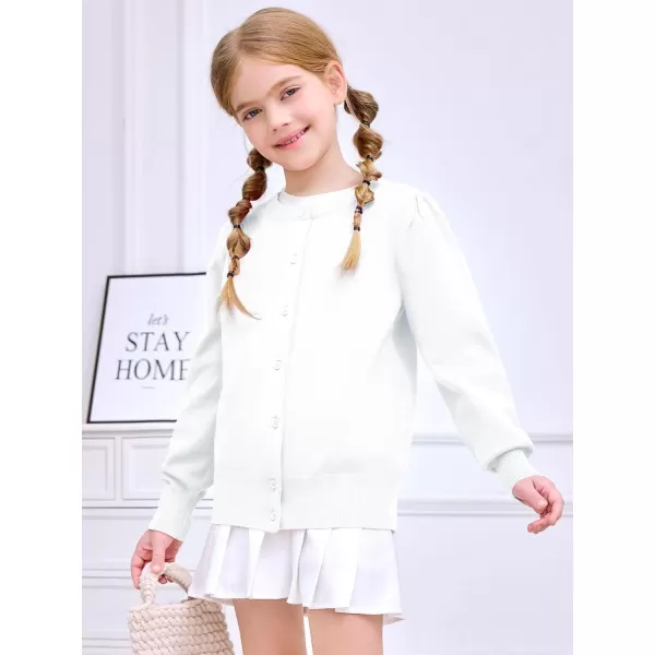 Haloumoning Girls Button Down Cardigan Sweater Kids Fall Fashion Puff Sleeve Knit Clothes 5-14 Years