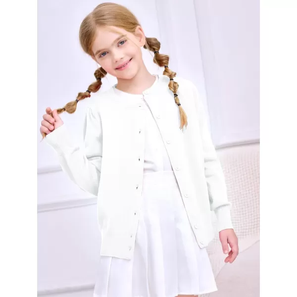 Haloumoning Girls Button Down Cardigan Sweater Kids Fall Fashion Puff Sleeve Knit Clothes 5-14 Years