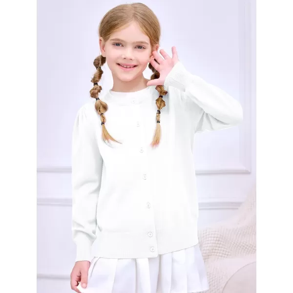 Haloumoning Girls Button Down Cardigan Sweater Kids Fall Fashion Puff Sleeve Knit Clothes 5-14 Years