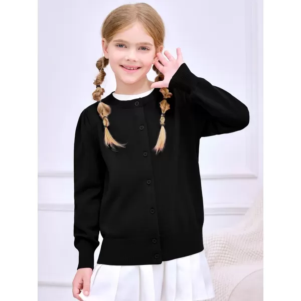 Haloumoning Girls Button Down Cardigan Sweater Kids Fall Fashion Puff Sleeve Knit Clothes 5-14 Years
