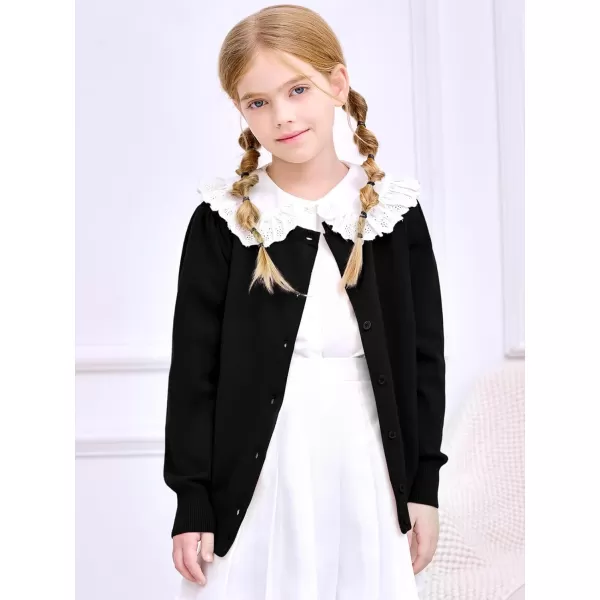 Haloumoning Girls Button Down Cardigan Sweater Kids Fall Fashion Puff Sleeve Knit Clothes 5-14 Years