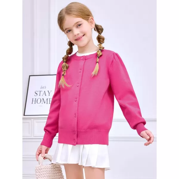 Haloumoning Girls Button Down Cardigan Sweater Kids Fall Fashion Puff Sleeve Knit Clothes 5-14 Years