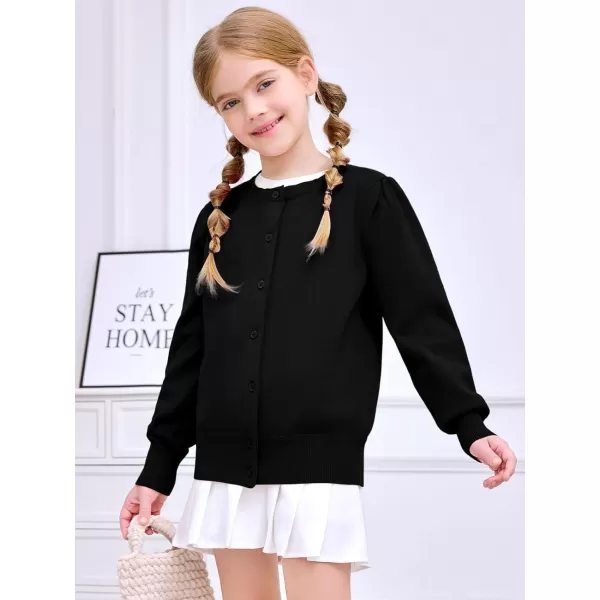 Haloumoning Girls Button Down Cardigan Sweater Kids Fall Fashion Puff Sleeve Knit Clothes 5-14 Years