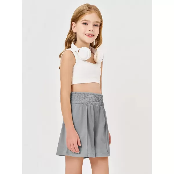 Haloumoning Girls Casual Shorts Soft Comfy High Elastic Waist Summer Running Shorts with Pockets 5-14 Years