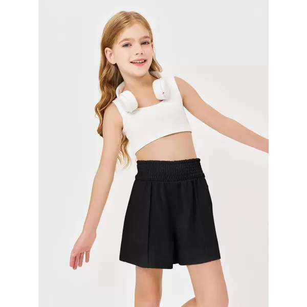 Haloumoning Girls Casual Shorts Soft Comfy High Elastic Waist Summer Running Shorts with Pockets 5-14 Years