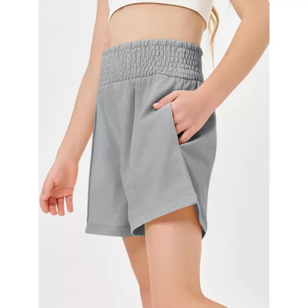 Haloumoning Girls Casual Shorts Soft Comfy High Elastic Waist Summer Running Shorts with Pockets 5-14 Years