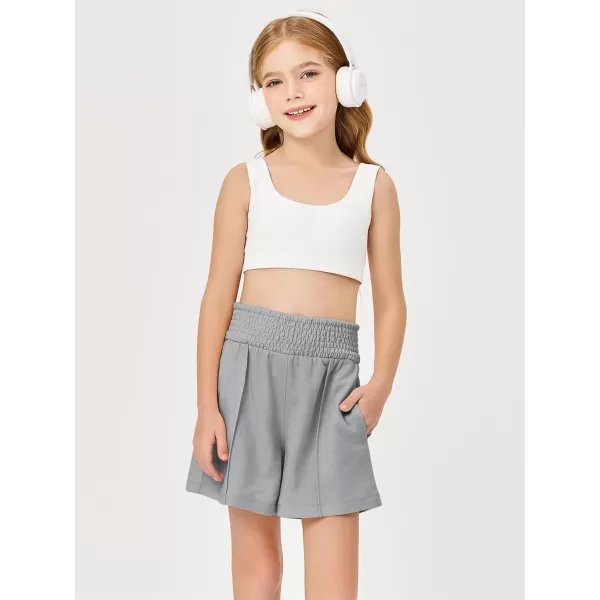 Haloumoning Girls Casual Shorts Soft Comfy High Elastic Waist Summer Running Shorts with Pockets 5-14 Years