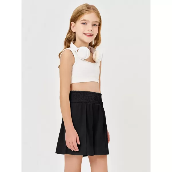 Haloumoning Girls Casual Shorts Soft Comfy High Elastic Waist Summer Running Shorts with Pockets 5-14 Years