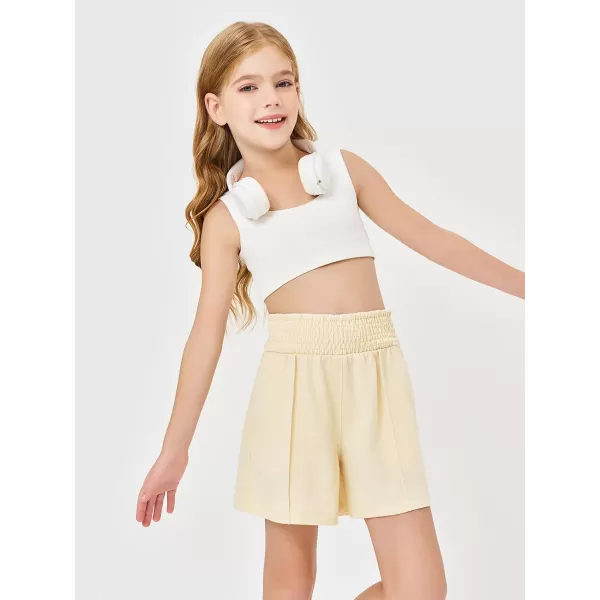 Haloumoning Girls Casual Shorts Soft Comfy High Elastic Waist Summer Running Shorts with Pockets 5-14 Years