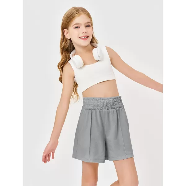 Haloumoning Girls Casual Shorts Soft Comfy High Elastic Waist Summer Running Shorts with Pockets 5-14 Years