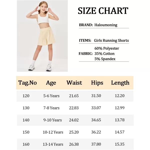Haloumoning Girls Casual Shorts Soft Comfy High Elastic Waist Summer Running Shorts with Pockets 5-14 Years