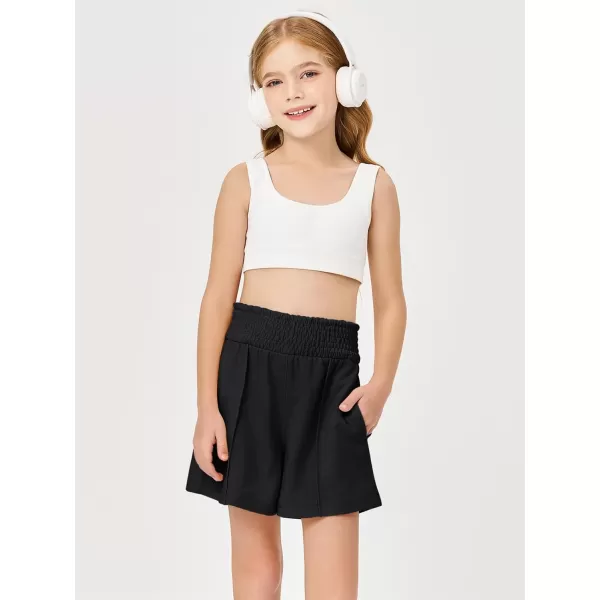 Haloumoning Girls Casual Shorts Soft Comfy High Elastic Waist Summer Running Shorts with Pockets 5-14 Years