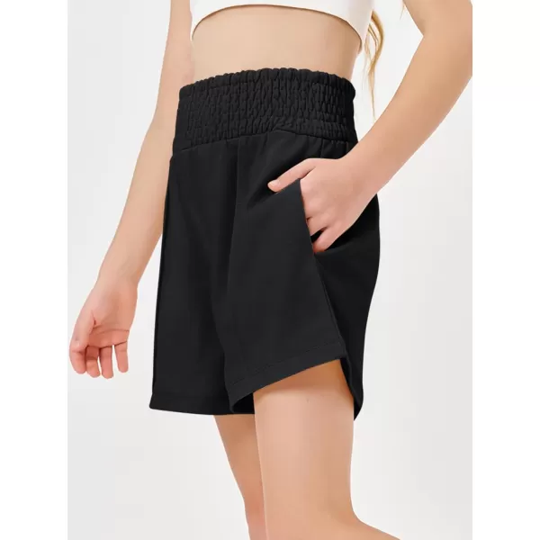 Haloumoning Girls Casual Shorts Soft Comfy High Elastic Waist Summer Running Shorts with Pockets 5-14 Years