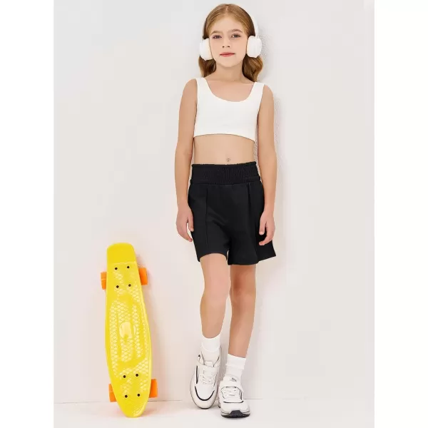 Haloumoning Girls Casual Shorts Soft Comfy High Elastic Waist Summer Running Shorts with Pockets 5-14 Years
