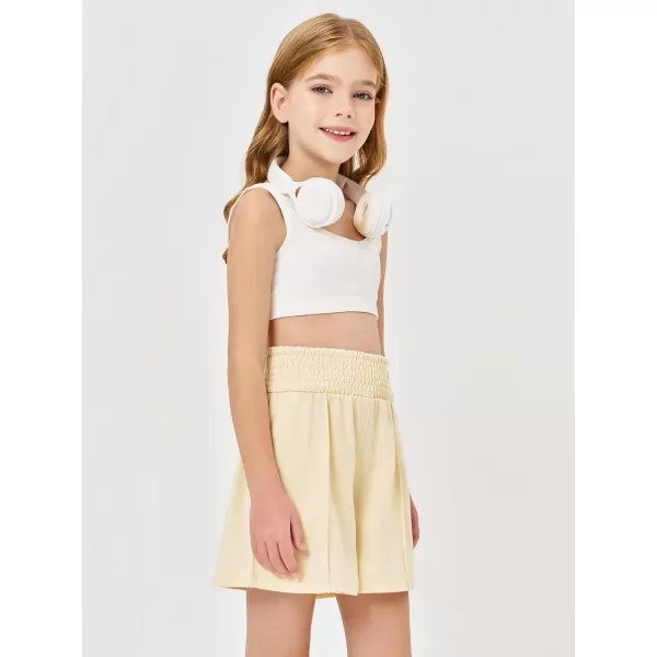 Haloumoning Girls Casual Shorts Soft Comfy High Elastic Waist Summer Running Shorts with Pockets 5-14 Years