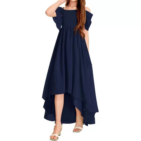 Haloumoning Girls Cold Shoulder Dress A-line Asymmetrical Chiffon Junior Bridesmaid Birthday Party Dress
