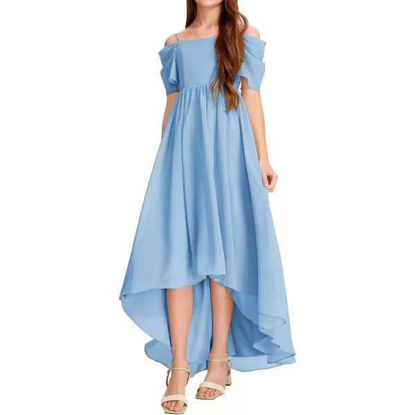 Haloumoning Girls Cold Shoulder Dress A-line Asymmetrical Chiffon Junior Bridesmaid Birthday Party Dress