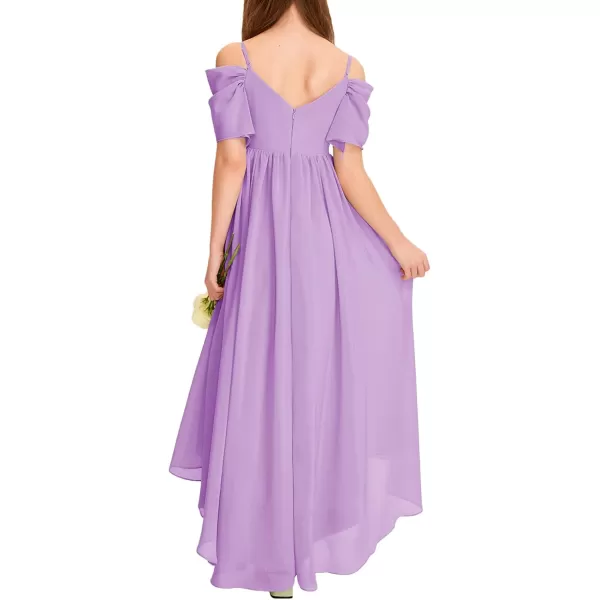 Haloumoning Girls Cold Shoulder Dress A-line Asymmetrical Chiffon Junior Bridesmaid Birthday Party Dress