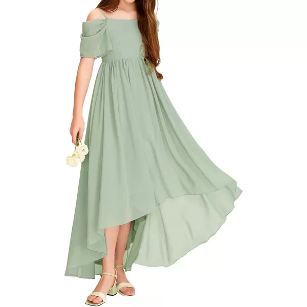 Haloumoning Girls Cold Shoulder Dress A-line Asymmetrical Chiffon Junior Bridesmaid Birthday Party Dress