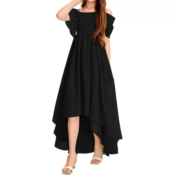 Haloumoning Girls Cold Shoulder Dress A-line Asymmetrical Chiffon Junior Bridesmaid Birthday Party Dress
