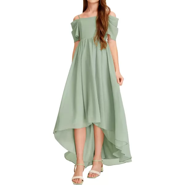 Haloumoning Girls Cold Shoulder Dress A-line Asymmetrical Chiffon Junior Bridesmaid Birthday Party Dress