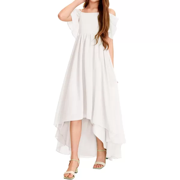 Haloumoning Girls Cold Shoulder Dress A-line Asymmetrical Chiffon Junior Bridesmaid Birthday Party Dress