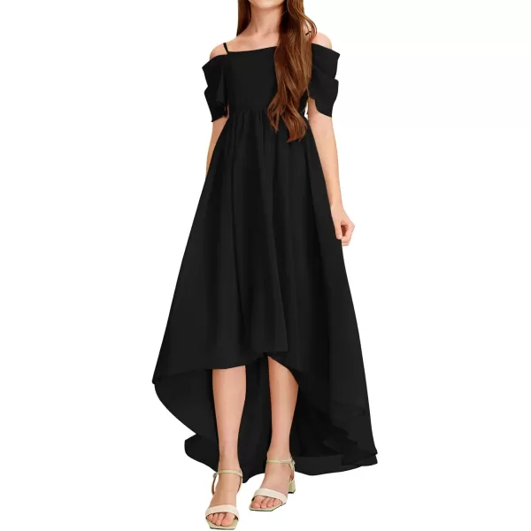 Haloumoning Girls Cold Shoulder Dress A-line Asymmetrical Chiffon Junior Bridesmaid Birthday Party Dress