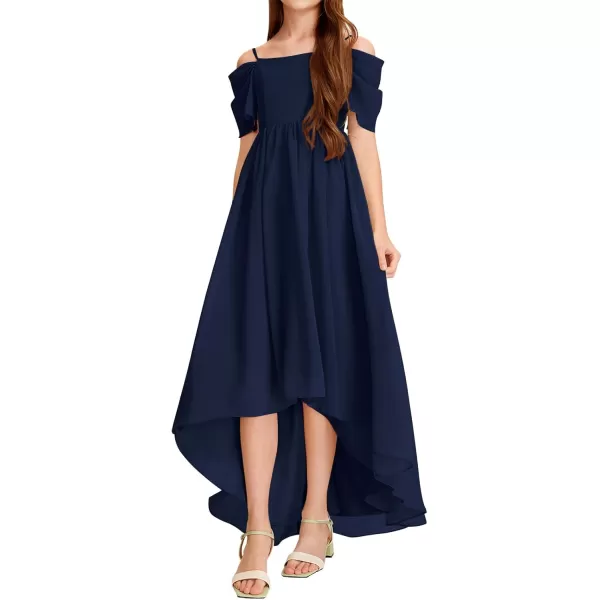 Haloumoning Girls Cold Shoulder Dress A-line Asymmetrical Chiffon Junior Bridesmaid Birthday Party Dress