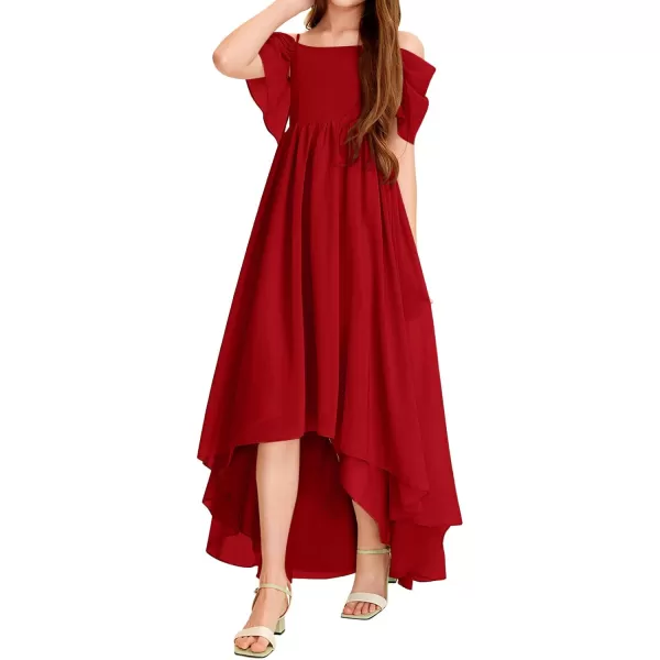 Haloumoning Girls Cold Shoulder Dress A-line Asymmetrical Chiffon Junior Bridesmaid Birthday Party Dress