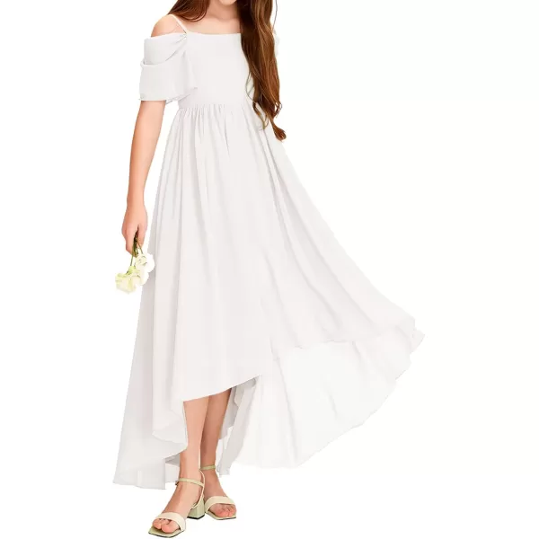 Haloumoning Girls Cold Shoulder Dress A-line Asymmetrical Chiffon Junior Bridesmaid Birthday Party Dress