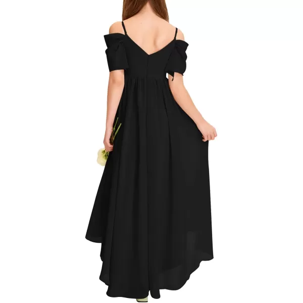 Haloumoning Girls Cold Shoulder Dress A-line Asymmetrical Chiffon Junior Bridesmaid Birthday Party Dress