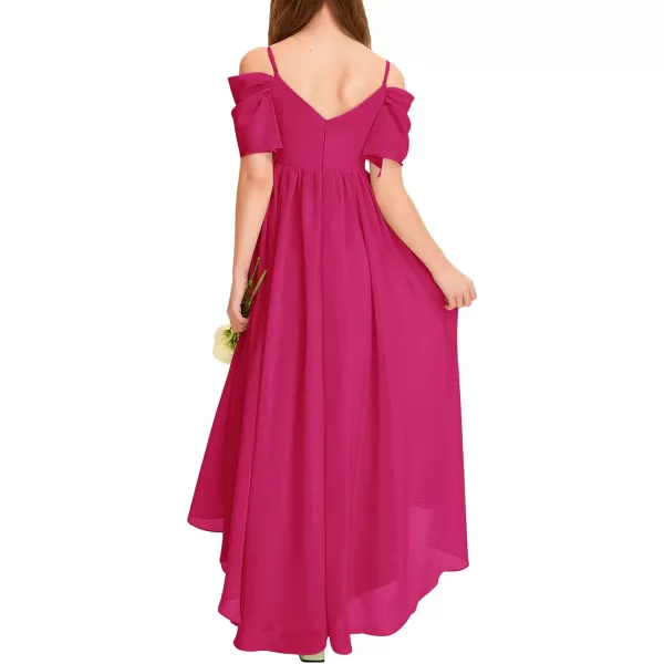 Haloumoning Girls Cold Shoulder Dress A-line Asymmetrical Chiffon Junior Bridesmaid Birthday Party Dress