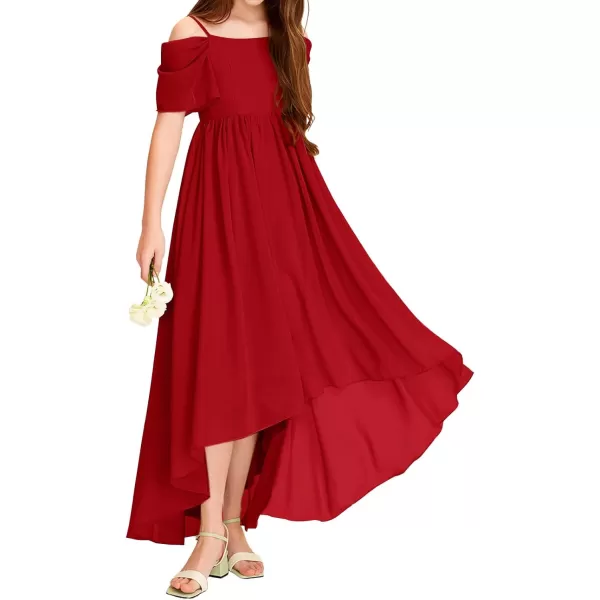 Haloumoning Girls Cold Shoulder Dress A-line Asymmetrical Chiffon Junior Bridesmaid Birthday Party Dress