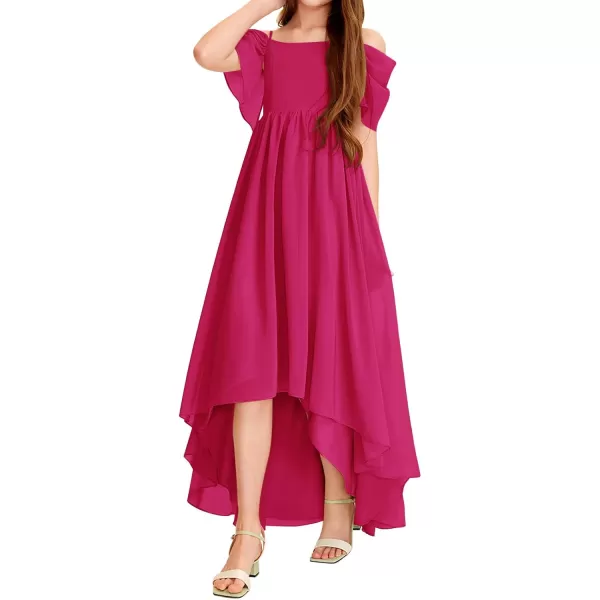 Haloumoning Girls Cold Shoulder Dress A-line Asymmetrical Chiffon Junior Bridesmaid Birthday Party Dress