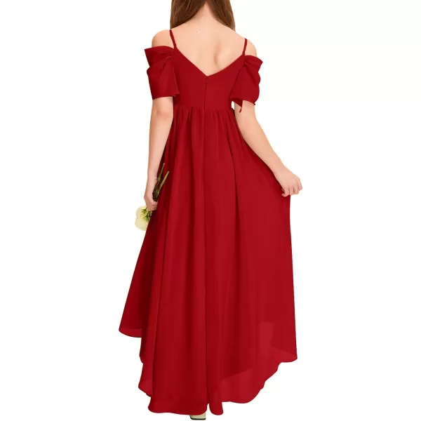 Haloumoning Girls Cold Shoulder Dress A-line Asymmetrical Chiffon Junior Bridesmaid Birthday Party Dress