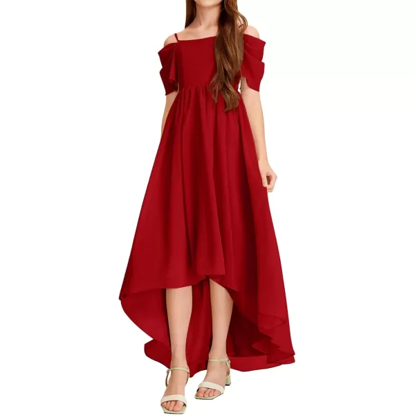 Haloumoning Girls Cold Shoulder Dress A-line Asymmetrical Chiffon Junior Bridesmaid Birthday Party Dress