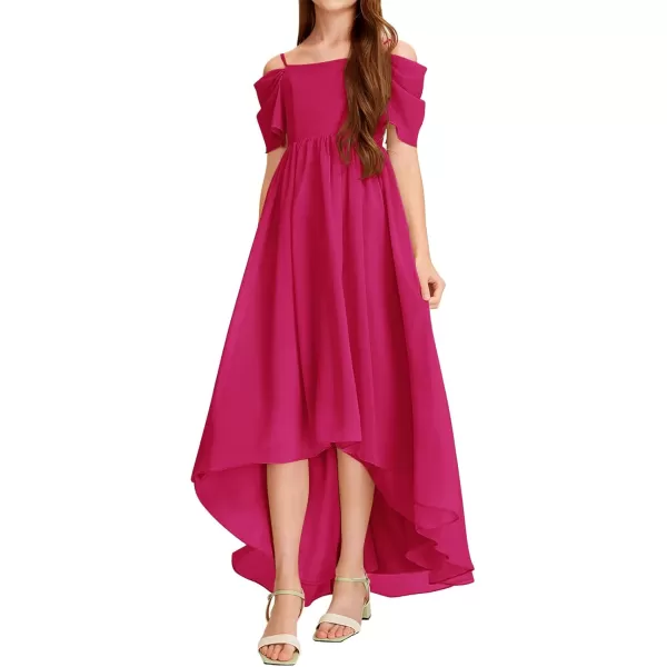Haloumoning Girls Cold Shoulder Dress A-line Asymmetrical Chiffon Junior Bridesmaid Birthday Party Dress