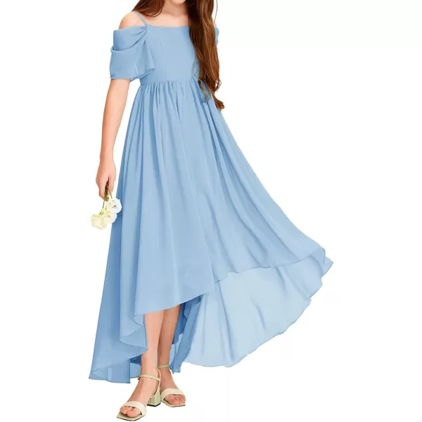 Haloumoning Girls Cold Shoulder Dress A-line Asymmetrical Chiffon Junior Bridesmaid Birthday Party Dress