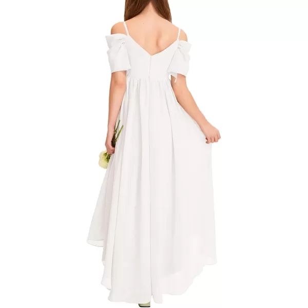 Haloumoning Girls Cold Shoulder Dress A-line Asymmetrical Chiffon Junior Bridesmaid Birthday Party Dress