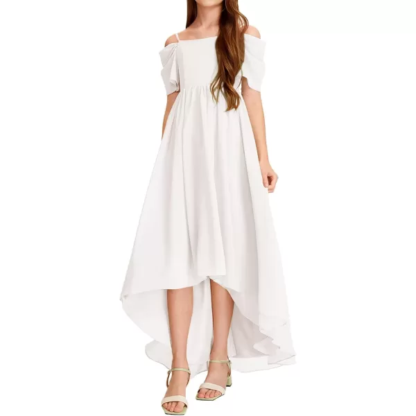 Haloumoning Girls Cold Shoulder Dress A-line Asymmetrical Chiffon Junior Bridesmaid Birthday Party Dress