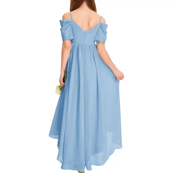 Haloumoning Girls Cold Shoulder Dress A-line Asymmetrical Chiffon Junior Bridesmaid Birthday Party Dress