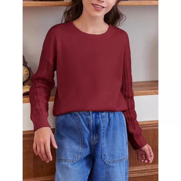Haloumoning Girl's Crew Neck Sweaters Kids Long Sleeve Drop Shoulder Pullover Cable Knit Chunky Contrast Sweater Tops