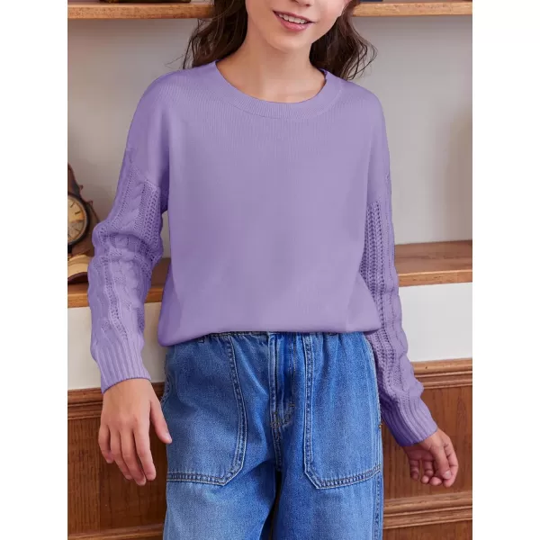 Haloumoning Girl's Crew Neck Sweaters Kids Long Sleeve Drop Shoulder Pullover Cable Knit Chunky Contrast Sweater Tops
