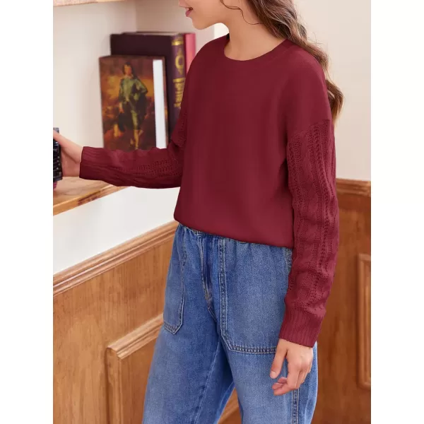 Haloumoning Girl's Crew Neck Sweaters Kids Long Sleeve Drop Shoulder Pullover Cable Knit Chunky Contrast Sweater Tops