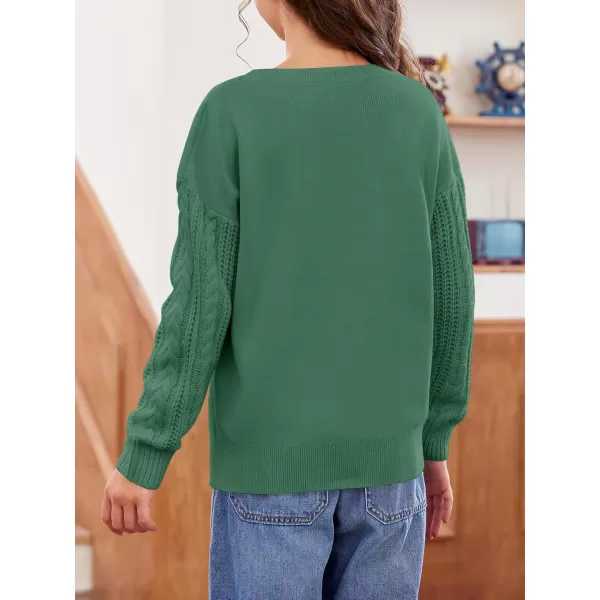 Haloumoning Girl's Crew Neck Sweaters Kids Long Sleeve Drop Shoulder Pullover Cable Knit Chunky Contrast Sweater Tops