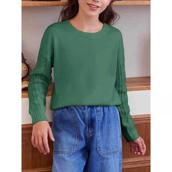 Haloumoning Girl's Crew Neck Sweaters Kids Long Sleeve Drop Shoulder Pullover Cable Knit Chunky Contrast Sweater Tops