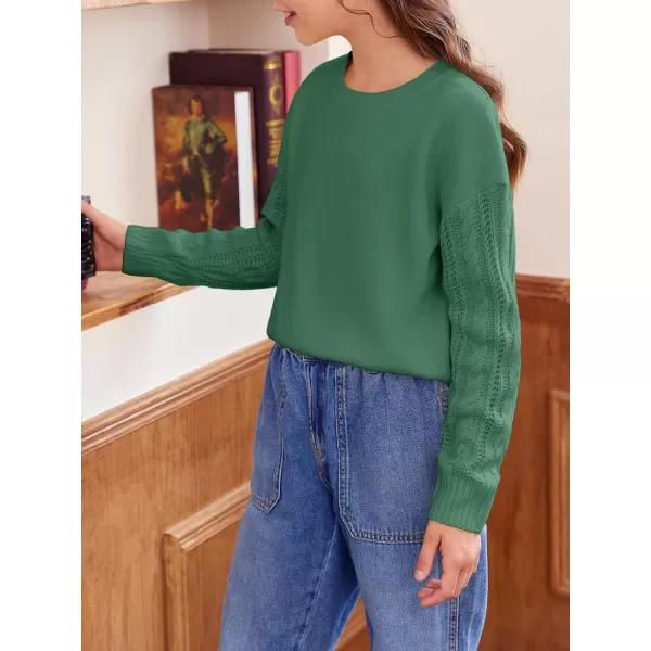 Haloumoning Girl's Crew Neck Sweaters Kids Long Sleeve Drop Shoulder Pullover Cable Knit Chunky Contrast Sweater Tops
