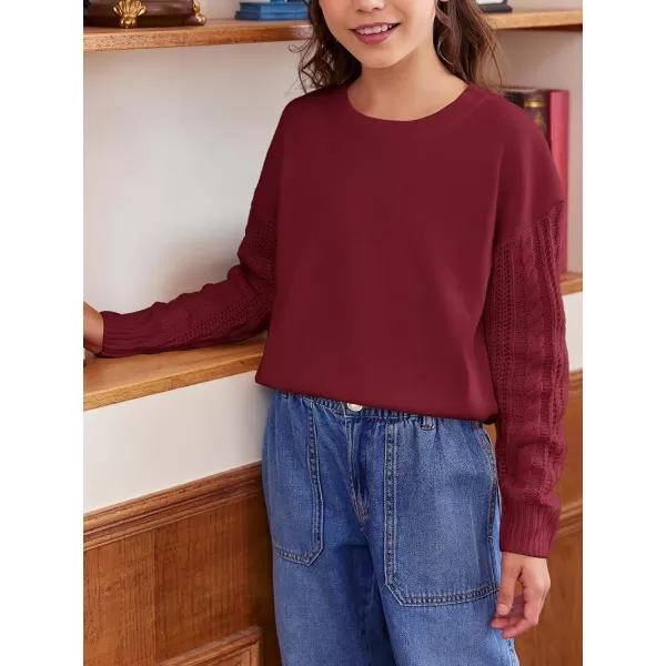 Haloumoning Girl's Crew Neck Sweaters Kids Long Sleeve Drop Shoulder Pullover Cable Knit Chunky Contrast Sweater Tops
