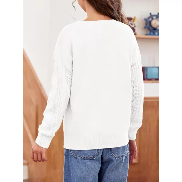 Haloumoning Girl's Crew Neck Sweaters Kids Long Sleeve Drop Shoulder Pullover Cable Knit Chunky Contrast Sweater Tops